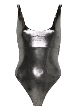 Elisabetta Franchi logo-print metallic bodysuit - Silver