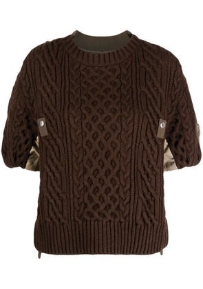 sacai short-sleeved panelled knitted top - Brown
