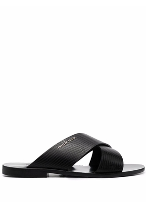 Philipp Plein cross-strap leather sandals - Black