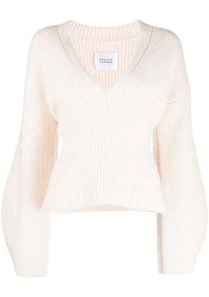 Galvan London rib-knit deep-V wool jumper - White