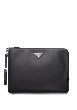 Prada triangle-logo leather clutch bag - Black