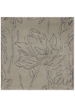Brunello Cucinelli leaf-print silk scarf - Brown