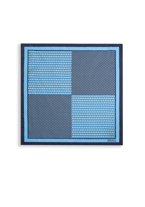 Light Blue Printed Silk Pocket Square