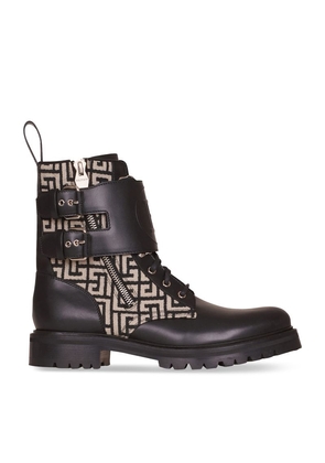 Balmain Leather Monogram Print Ankle Boots