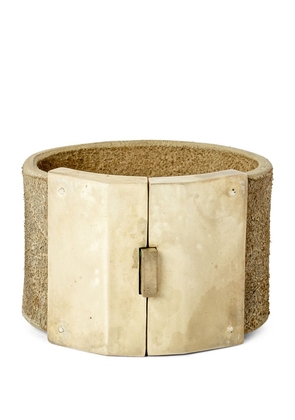 Parts Of Four Leather And Acid-Treated Silver-Plated Box Lock Bracelet