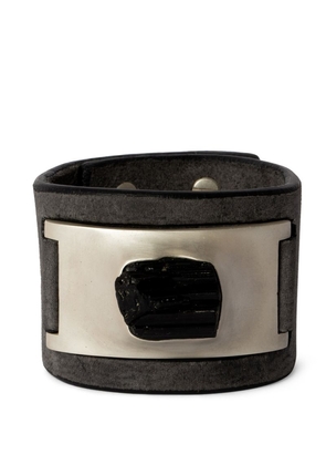 Parts Of Four Leather, Acid Treated Silver-Plated Brass And Schorl Amulet Cuff
