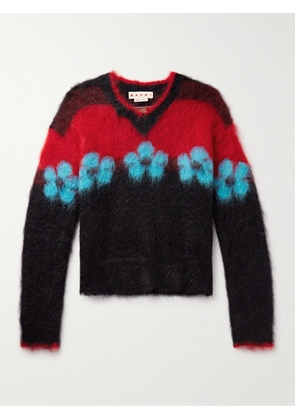 Marni - Intarsia Brushed Mohair-Blend Sweater - Men - Black - IT 46