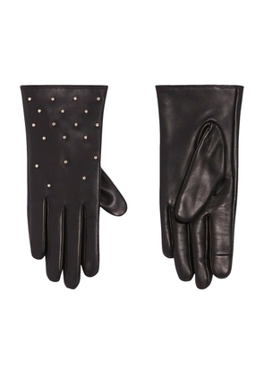 Leather gloves with rhinestones