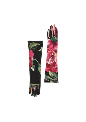 Rose-print jersey gloves with logo