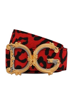Leopard-print brocade belt with baroque DG logo