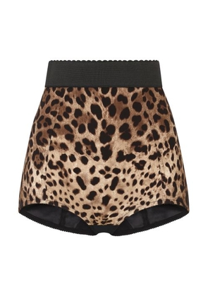 High-waisted charmeuse panties with leopard print