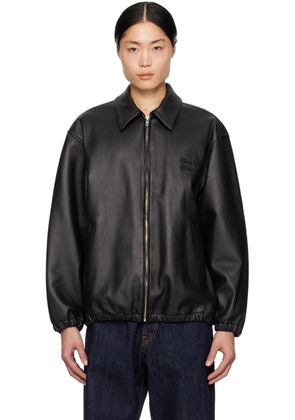 WACKO MARIA Black Spread Collar Leather Jacket