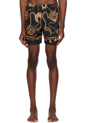Marine Serre Black & Gold Straight-Leg Swim Shorts