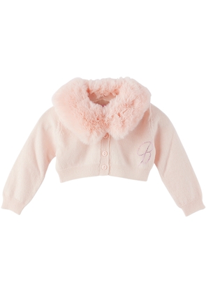Miss Blumarine Baby Pink Faux-Fur Collar Cardigan