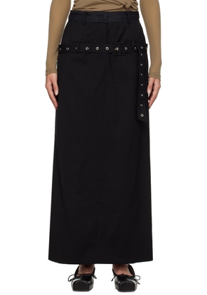 Rokh Black Belt Strap Midi Skirt