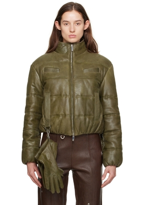 Saks Potts Khaki Franklin Leather Puffer Jacket & Gloves Set
