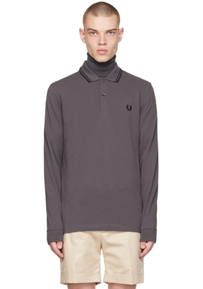 Fred Perry Gray Twin Tipped Long Sleeve Polo