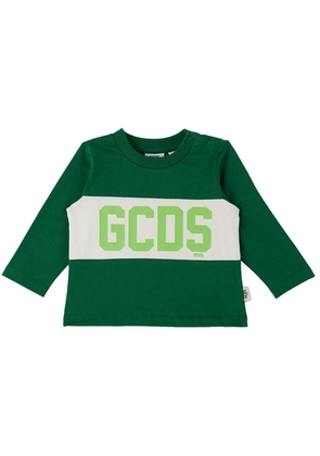 GCDS Kids Baby Green Logo Band Long Sleeve T-Shirt