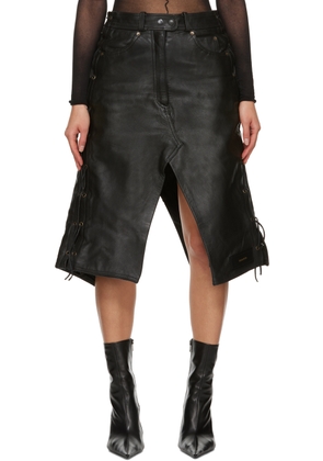 HODAKOVA Black Slit Leather Midi Skirt