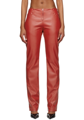 Mowalola Red Exposed Zip Faux-Leather Trousers