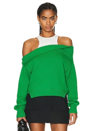 Monse Color Blocked Off Shoulder Sweater in Green - Green. Size M (also in ).