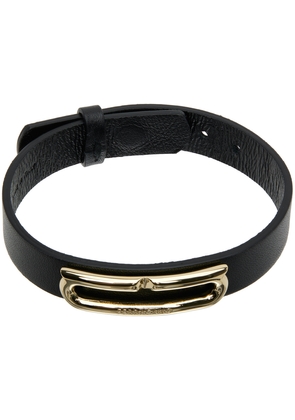 Ferragamo Black Leather Gancini Accent Bracelet