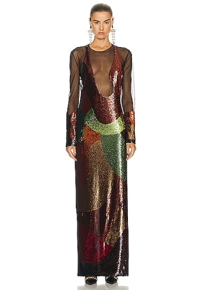 TOM FORD Sequins Anatomical Long Sleeve Evening Dress in Black & Multi - Multi. Size 36 (also in 38).