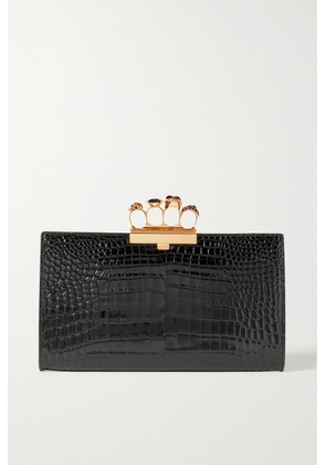 Alexander McQueen - Four Ring Embellished Croc-effect Leather Pouch - Black - One size