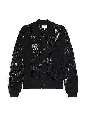 FRAME Tonal Crochet Cardigan in Black - Black. Size L (also in M, S, XL/1X).