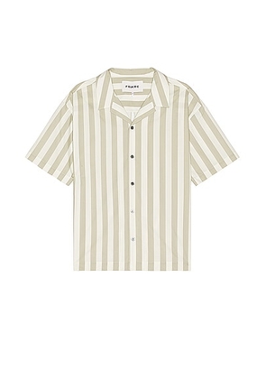 FRAME Camp Collar Shirt in Smoke Beige Stripe - Grey. Size L (also in M, S, XL/1X).