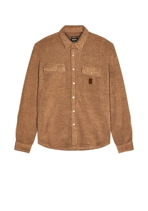 Brixton Bowery Long Sleeve Arctic Stretch Fleece Overshirt in Tan. Size S.