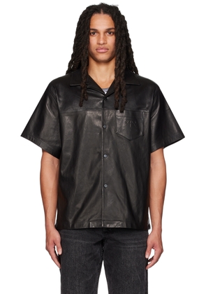 RTA Black Spread Collar Leather Shirt