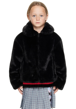 MSGM Kids Kids Black Zip Faux-Fur Jacket