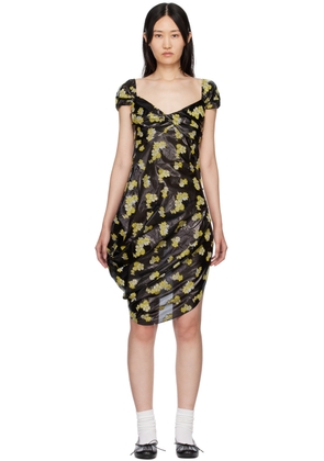 Yuhan Wang Black Floral Jacquard Midi Dress