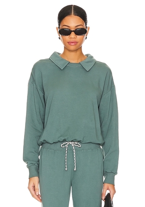 MONROW Supima Fleece Collared Sweatshirt in Green. Size M, S, XL, XS, XXS.