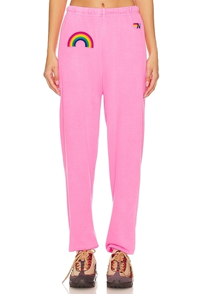 Aviator Nation Rainbow Embroidery Sweatpant in Pink. Size XL, XS.