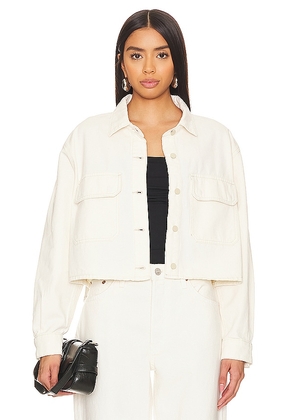 Hudson Jeans Cropped Oversized Button Down Shirt in White. Size M, S, XL, XS.