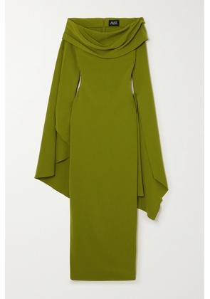 Solace London - Arden Draped Off-the-shoulder Crepe Maxi Dress - Green - UK 4,UK 6,UK 8,UK 10,UK 12,UK 14,UK 16