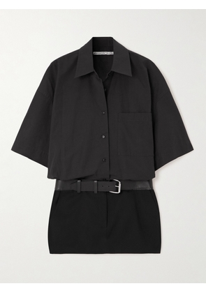 Alexander Wang - Belted Paneled Gabardine And Wool-twill Mini Dress - Black - US0,US2,US4,US6,US8,US10