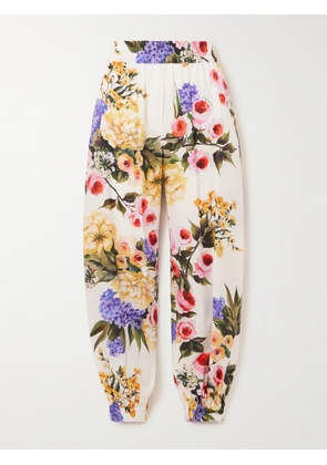 Dolce & Gabbana - Pleated Floral-print Cotton-poplin Tapered Pants - White - IT36,IT38,IT40,IT42,IT44,IT46,IT48,IT50
