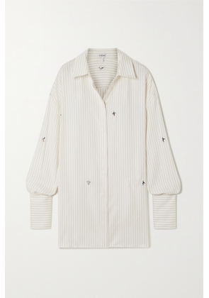 Loewe - + Suna Fujita Oversized Embroidered Pinstriped Silk And Cotton-blend Twill Shirt - White - FR32,FR34,FR36,FR38,FR40,FR42,FR44