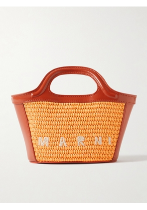 Marni - Tropicalia Micro Leather-trimmed Embroidered Faux Raffia Tote - Orange - One size