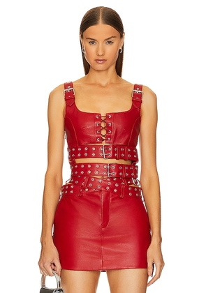Monse Double Belted Leather Bra Top in Red. Size 2.