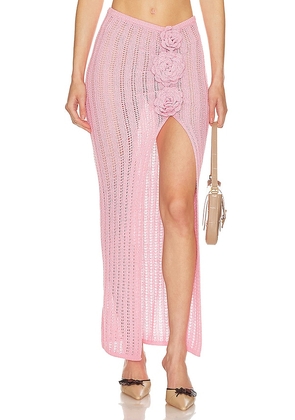 MAJORELLE Stella Rosette Maxi Skirt in Pink. Size L, S, XS.
