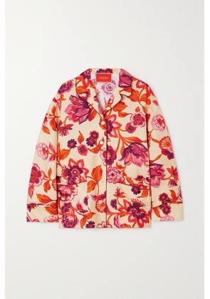 La DoubleJ - Floral-print Silk-twill Pajama Shirt - Red - xx small,x small,small,medium,large,x large,xx large