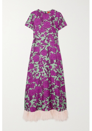 La DoubleJ - Swing Feather-trimmed Floral-print Silk-twill Maxi Dress - Multi - x small,small,medium,large,x large,xx large