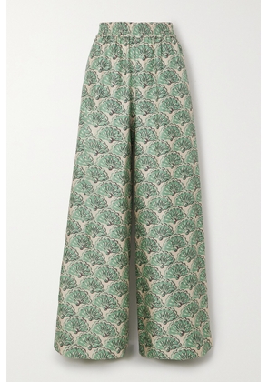 La DoubleJ - Printed Silk-twill Wide-leg Pants - Green - xx small,x small,small,medium,large,x large,xx large