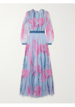 Costarellos - Jezebel Sequin-embellished Embroidered Tulle Maxi Dress - Blue - FR34,FR36,FR38,FR40,FR42,FR44