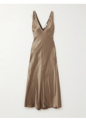 FRAME - Silk-satin Midi Dress - Brown - xx small,x small,small,medium,large,x large