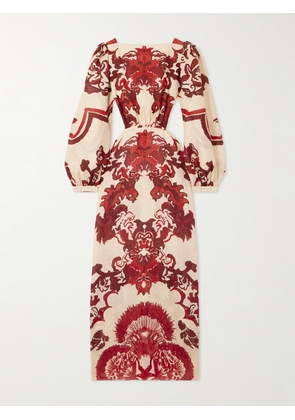 Johanna Ortiz - Dinastia Caribena Open-back Printed Silk-jacquard Midi Dress - Red - US0,US2,US4,US6,US8,US10,US12